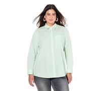 Ulla Popken Damen Bluse, Streifen, A-Linie, Hemdkragen, Langarm Tunika-Shirt, Mintgrün, 58-60 EU