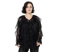 Ulla Popken Damen große Größen Übergrößen Plus Size Bluse, Volants, A-Linie, V-Ausschnitt, Langarm schwarz 54+ 848468100-54+