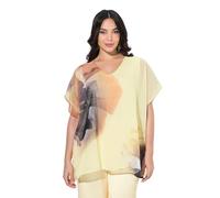 Ulla Popken Damen große Größen Übergrößen Plus Size Blusenshirt, Blüten, doppellagig, V-Ausschnitt, Halbarm blassgelb 54+ 849378608-54+