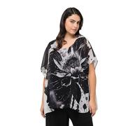 Ulla Popken Damen große Größen Übergrößen Plus Size Blusenshirt, doppellagig, Blüten, Rundhals, Halbarm schwarz 50+ 828006100-50+