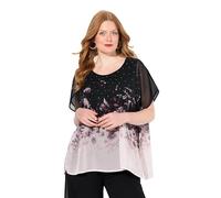 Ulla Popken Damen große Größen Übergrößen Plus Size Blusenshirt, Oversized, Chiffon mit Blüte, Jersey schwarz 54+ 831611100-54+