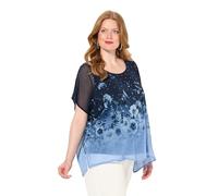 Ulla Popken Damen große Größen Übergrößen Plus Size Blusenshirt, Oversized, Chiffon mit Blüte, Jersey Marine 54+ 831611130-54+