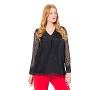 Ulla Popken Damen große Größen Übergrößen Plus Size Blusenshirt, Punkte, doppellagig, V-Ausschnitt, Langarm schwarz 50+ 834896100-50+