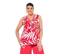 Ulla Popken Damen große Größen Übergrößen Plus Size Blusentop, Blätter, A-Linie, V-Ausschnitt, ärmellos neon rot 46+ 839122520-46+