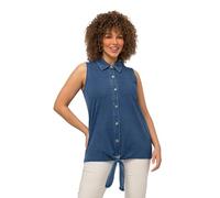 Ulla Popken Damen große Größen Übergrößen Plus Size Blusentop, Jeansoptik, Saumknoten, Hemdkragen, ärmellos Blue Denim 46+ 818735902-46+