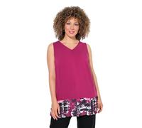 Ulla Popken Damen große Größen Übergrößen Plus Size Blusentop, Plissee-Saum, A-Linie, V-Ausschnitt, ärmellos Rubin 50+ 834984540-50+