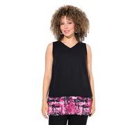 Ulla Popken Damen große Größen Übergrößen Plus Size Blusentop, Plissee-Saum, A-Linie, V-Ausschnitt, ärmellos schwarz 50+ 834984100-50+