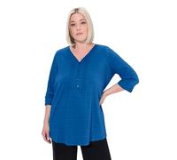 Ulla Popken Damen große Größen Übergrößen Plus Size Bubble-Tunika, Biesen, Herzausschnitt, 3/4-Arm Kobaltblau 62+ 797450760-62+