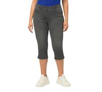 Ulla Popken Damen große Größen Übergrößen Plus Size Capri Jeans Sarah, schmale 5-Pocket-Form, Saumschlitz hellgrau Denim 50 818435904-50