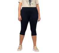 Ulla Popken Damen große Größen Übergrößen Plus Size Capri-Leggings, seitliches Spitzenband, Biobaumwolle Marine 50+ 747170130-50+