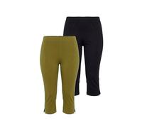 Ulla Popken Damen große Größen Übergrößen Plus Size Caprileggings, 2er-Pack, Spitze, Biobaumwolle Oliv 50+ 852385642-50+