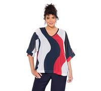 Ulla Popken Damen große Größen Übergrößen Plus Size Chiffon-Tunika, doppellagig, V-Ausschnitt, 3/4-Arm Marine 50+ 837606770-50+