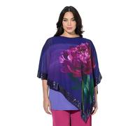 Ulla Popken Damen große Größen Übergrößen Plus Size Chiffonbluse, Blüten, U-Boot-Ausschnitt, 3/4-Arm lila 50+ 849329839-50+