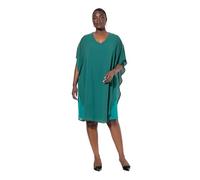 Ulla Popken Damen große Größen Übergrößen Plus Size Chiffonkleid, doppellagig, V-Ausschnitt, 3/4-Arm smaragd grün 54+ 825010469-54+