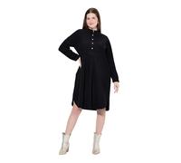 Ulla Popken Damen Cordkleid, Stehkragen, Biesen, Zierfalten, Langarm Kleider, Schwarz, 50