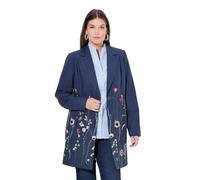 Ulla Popken Damen große Größen Übergrößen Plus Size Gehrock, Leinenmix, Blütenstickerei, Stehkragen Marine 54 834860130-54