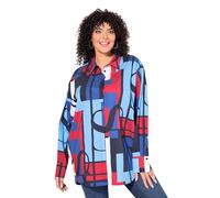 Ulla Popken Damen große Größen Übergrößen Plus Size Hemdbluse, Colorblocking, Oversized, Hemdkragen, Langarm Marine 54+ 837393130-54+