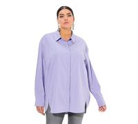 Ulla Popken Damen Hemdbluse, Perlmuttknöpfe, Oversized, Hemdkragen, Langarm Tunika-Shirt, Lavendel, 54-56 EU