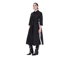 Ulla Popken Damen große Größen Übergrößen Plus Size Hemdblusenkleid, Galonstreifen, Hemdkragen, 3/4-Arm schwarz 54+ 836610100-54+