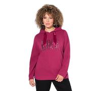 Ulla Popken Damen große Größen Übergrößen Plus Size Hoodie, Pailletten-Schriftzug, Langarm, Kapuze Rubin 46+ 825084540-46+