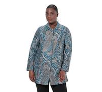 Ulla Popken Damen große Größen Übergrößen Plus Size Jacquard-Jacke, Metallic-Effekt, Hemdkragen Mittelblau 52 832968753-52