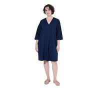 Ulla Popken Damen große Größen Übergrößen Plus Size Jeans-Kleid, Zierfalte, V-Ausschnitt, 3/4-Arm, Taschen Dark Blue Denim 54+ 852191903-54+