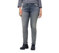 Ulla Popken Damen große Größen Übergrößen Plus Size Jeans Sarah, Fransensaum, schmales Bein, Elastikbund Blue Denim 50 823810902-50