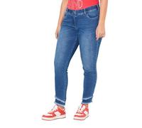 Ulla Popken Damen große Größen Übergrößen Plus Size Jeans Sarah, Fransensaum, schmales Bein, knöchellang Dark Blue Denim 50 835210903-50