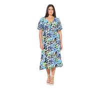 Ulla Popken Damen große Größen Übergrößen Plus Size Jersey-Midikleid, A-Linie, V-Ausschnitt, Halbarm schwarz 42+ 838395100-42+