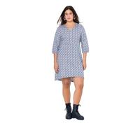Ulla Popken Damen große Größen Übergrößen Plus Size Jerseykleid, A-Linie, Quernaht, V-Ausschnitt, 3/4-Arm Tintenblau 42+ 834632740-42+