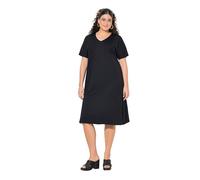 Ulla Popken Damen große Größen Übergrößen Plus Size Jerseykleid, Biesen, A-Linie, V-Ausschnitt, Halbarm schwarz 58+ 840034100-58+