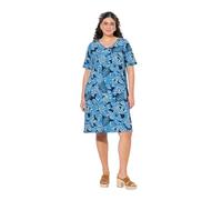 Ulla Popken Damen große Größen Übergrößen Plus Size Jerseykleid, Blätter, A-Linie, V-Ausschnitt, Halabrm Marine 46+ 838482130-46+
