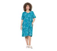 Ulla Popken Damen große Größen Übergrößen Plus Size Jerseykleid, Blätter, A-Linie, V-Ausschnitt, Halabrm dunkel Petrol 42+ 838482769-42+