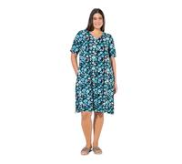 Ulla Popken Damen große Größen Übergrößen Plus Size Jerseykleid, Blüten, A-Linie, V-Ausschnitt, Halbarm tiefes Aqua 50+ 840354740-50+