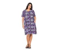 Ulla Popken Damen große Größen Übergrößen Plus Size Jerseykleid, Blüten, A-Linie, V-Ausschnitt, Halbarm lila 42+ 840354824-42+