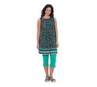 Ulla Popken Damen große Größen Übergrößen Plus Size Jerseykleid, Bordüre, A-Linie, Rundhals, ärmellos smaragd 54+ 849887457-54+