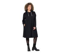 Ulla Popken Damen große Größen Übergrößen Plus Size Jerseykleid, Kapuze, Glitzerband, A-Linie, Langarm schwarz 50+ 832448100-50+