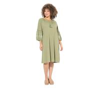 Ulla Popken Damen große Größen Übergrößen Plus Size Jerseykleid, Stickerei, A-Linie, Tunika-Ausschnitt, 3/4-Arm teichgrün 46+ 840038423-46+