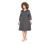 Ulla Popken Damen große Größen Übergrößen Plus Size Jerseykleid, Stickerei, A-Linie, Tunika-Ausschnitt, 3/4-Arm Graphitgrau 54+ 840038100-54+