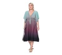 Ulla Popken Damen große Größen Übergrößen Plus Size Kaftan, Farbverlauf, Palmen, V-Ausschnitt, Halbarm Beere 58-64 837090348-3+