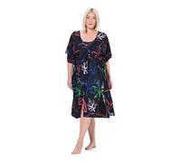 Ulla Popken Damen große Größen Übergrößen Plus Size Kaftan, Strandmuster, V-Ausschnitt, Halbarm schwarz 50-56 837798100-2+