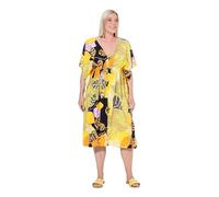 Ulla Popken Damen große Größen Übergrößen Plus Size Kaftan, Zitronen, Oversized, V-Ausschnitt, Halbarm schwarz 42-48 836973100-1+