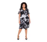 Ulla Popken Damen große Größen Übergrößen Plus Size Kleid, doppellagig, A-Linie, V-Ausschnitt, Glocken-Halbarm schwarz 54+ 839884100-54+
