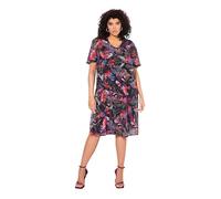 Ulla Popken Damen große Größen Übergrößen Plus Size Kleid, Papageien, A-Linie, V-Ausschnitt, Glocken-Halbarm schwarz 46+ 840423100-46+