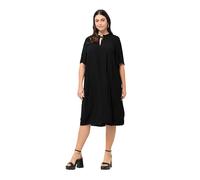 Ulla Popken Damen große Größen Übergrößen Plus Size Kleid, Rüschen, A-Linie, Tunika-Ausschnitt, Halbarm schwarz 46+ 816748100-46+