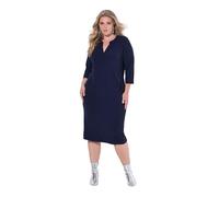 Ulla Popken Damen große Größen Übergrößen Plus Size Kleid, Tunika-Ausschnitt, 3/4-Arm, Taschen Marine 58+ 838378770-58+