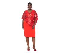 Ulla Popken Damen große Größen Übergrößen Plus Size Kleid, Überwurf, Pailletten, V-Ausschnitt, 3/4-Arm hellrot 50+ 825052520-50+
