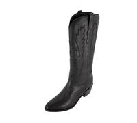 Ulla Popken Damen große Größen Übergrößen Plus Size Leder-Cowboystiefel, XXL-Schaft, Westernstiefel, Stickerei, Weite H schwarz 43 808664100-43
