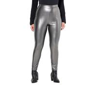 Ulla Popken Damen große Größen Übergrößen Plus Size Leggings, Lederoptik, schmales Bein, Elastikbund Silber 62+ 832730131-62+