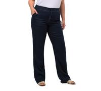 Ulla Popken Damen große Größen Übergrößen Plus Size Leinenhose Mary, Elastikbund, weites, gerades Bein Marine 42 728590130-42